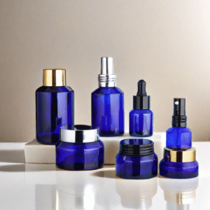 Cobat Blue Glass Cosmetic Packaging Sets Lotion Bottle Cream Jar Serum Bottle